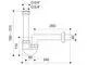 Schematische Darstellung eines Kondensatsiphons mit Kugelmechanismus, gefertigt von Fränkische, mit verschiedenen Anschlüssen und Abmessungen.